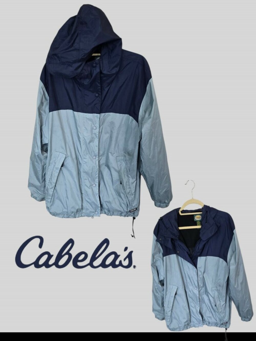 Cabelas Hooded Windbreaker Contrast Navy 2 Tone Lightweight Jacket Womens XL